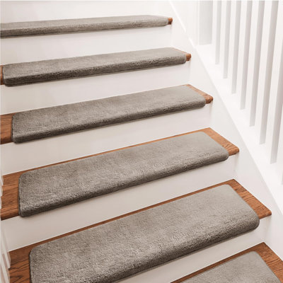 Carpet Stair Treads Ultra Plush 9.5" X 30"Soft Bullnose Indoor Stair Protectors Pet-Friendly Non-Slip Skid Resistant Tape Free Washable Reusable(14 Pieces, Cream Gray)