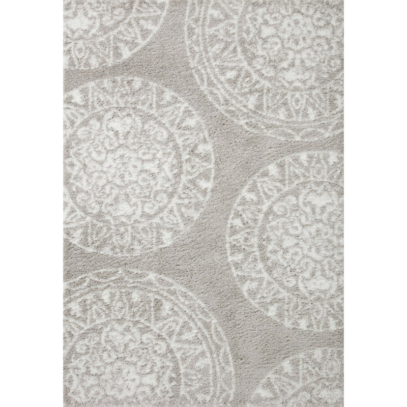 Tapis gris / blanc à poils longs Hudnall, Rectangle 5 pi 3 po x 7 pi 6 po