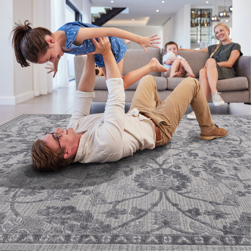 Collection Grey/Silver/Oriental Non-Shedding Living Room Bedroom Dining Home Office Stylish And Stain Resistant Area Rug