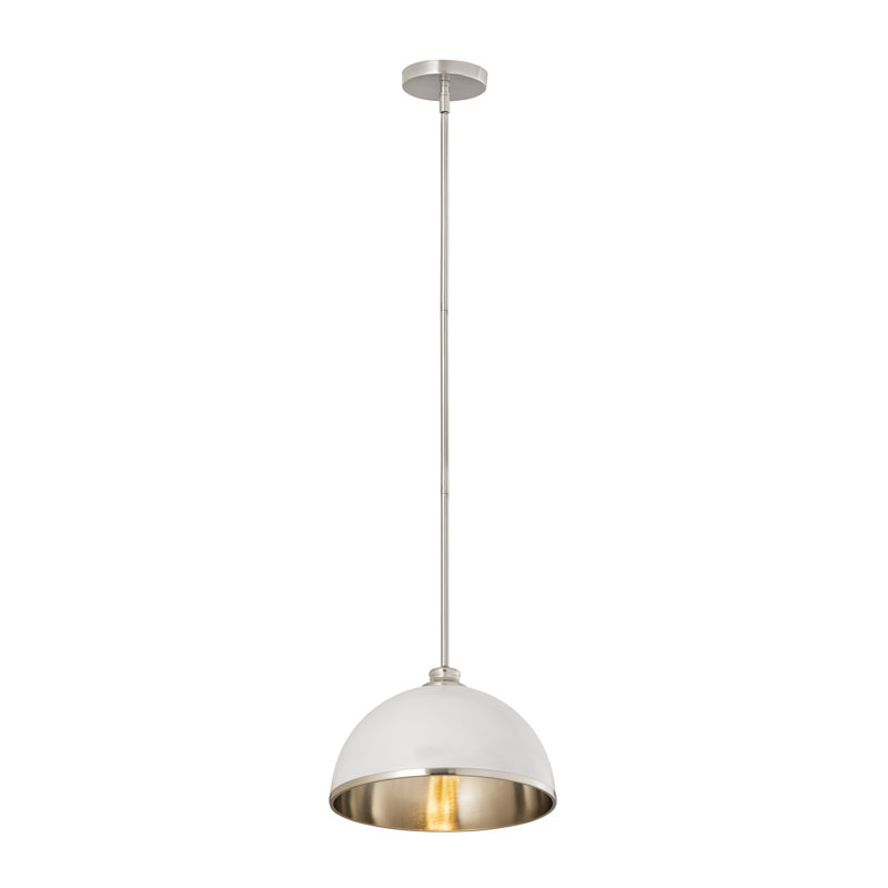 Luminaire suspendu 1 lumière Hagberg, Nickel brossé, H 12 po x l 14 po x P 14 po, Blanc mat