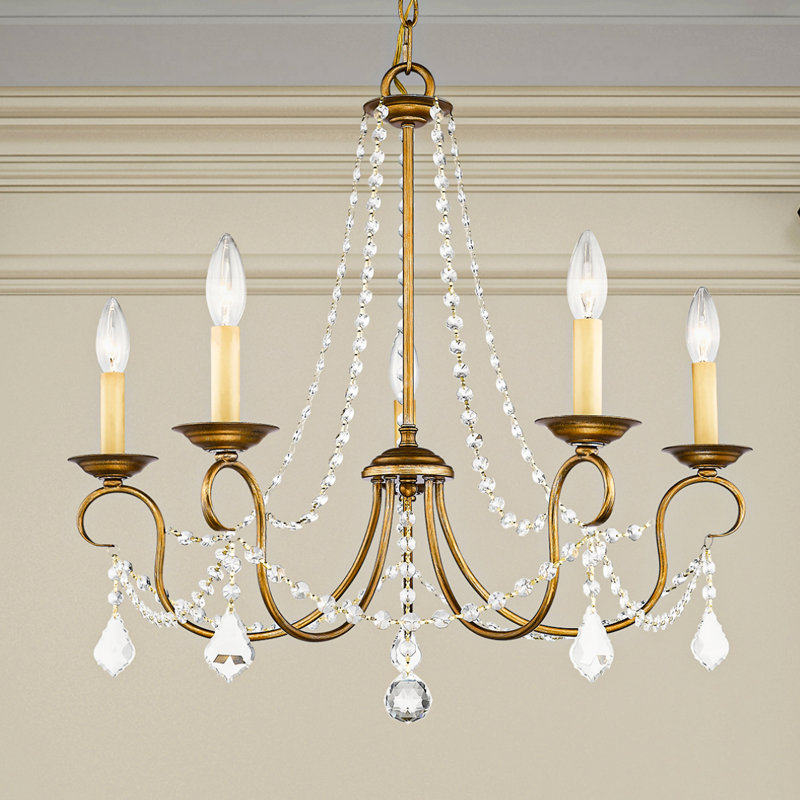 Fabio Candle Style Traditional Chandelier with Crystal Accents, Antique Gold Leaf