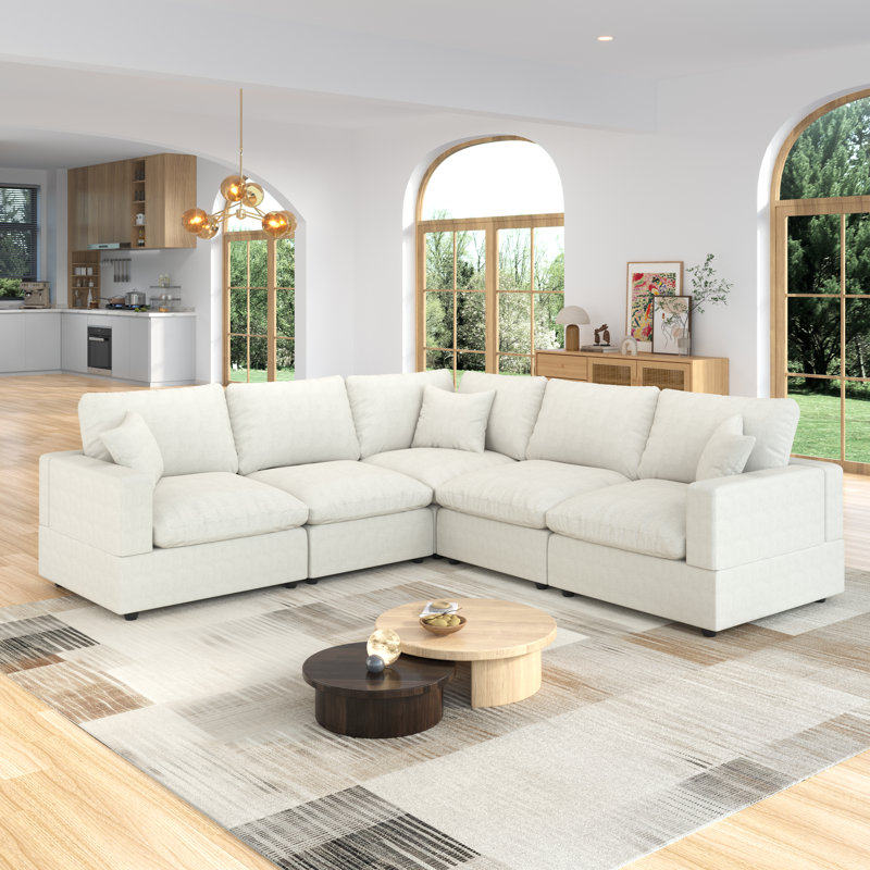 5-Seater Sectional Sofa Comfy Cloud Couch for Living Room, Modern Upholstered Modular Sectional Sofa Convertible Deep Seat Sofa, Removable & Washable Cushion Covers