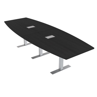 Boat Shaped Conference Table with Metal T Base | Electrical Unit