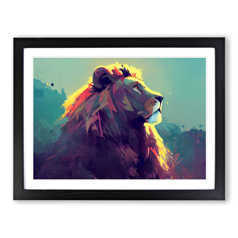 Lion Vol.3 Abstract - Single Picture Frame Painting, 46cm H x 64cm W x 2cm D, Black