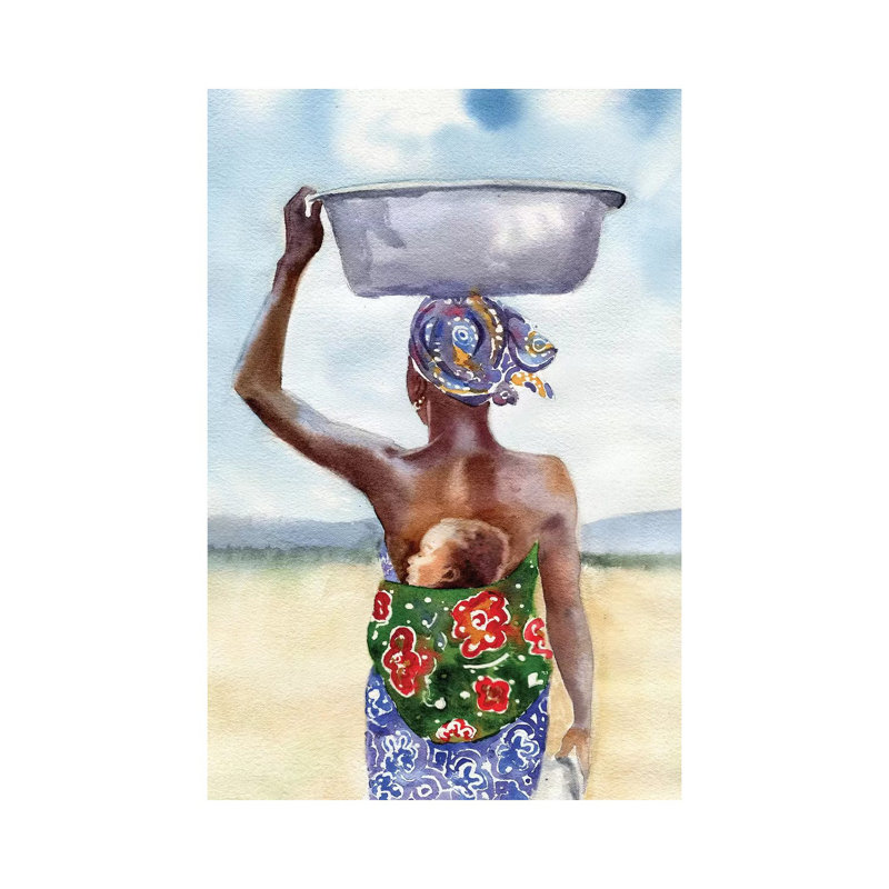 African Mother by Rachel Parker - Painting on Canvas, 30.48 cm H x 45.72 cm W, Wrapped Canvas