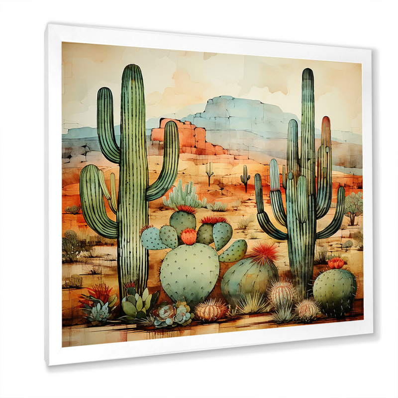 «Desert mexicain Serenity 2», reproduction d'art sur toile, Cadre simple blanc, H 30 po x l 30 po x P 1,5 po