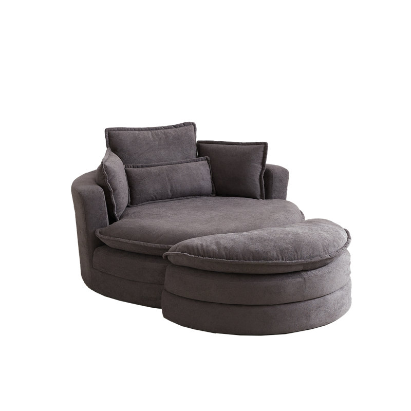 Elizandro 51 Wide, Swivel Chair, Lounge Club Chair with Storage Ottoman, Single Sofa Couch, Blue 100% Linen