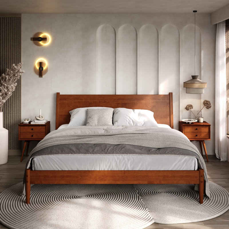 Structure de lit très grand Mid-Century en bois massif | Dash de mobilier, King