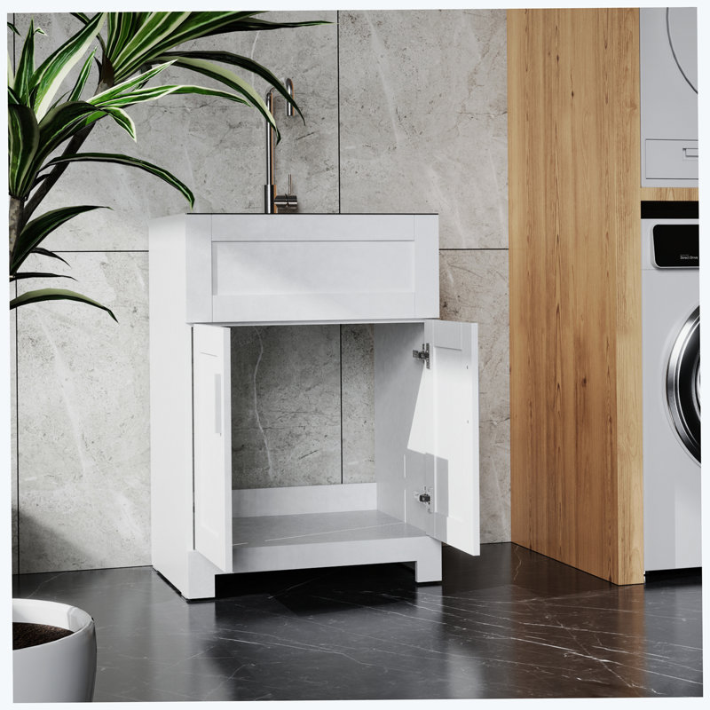 Meuble-lavabo simple 24 po avec plateau en acier Ticha
