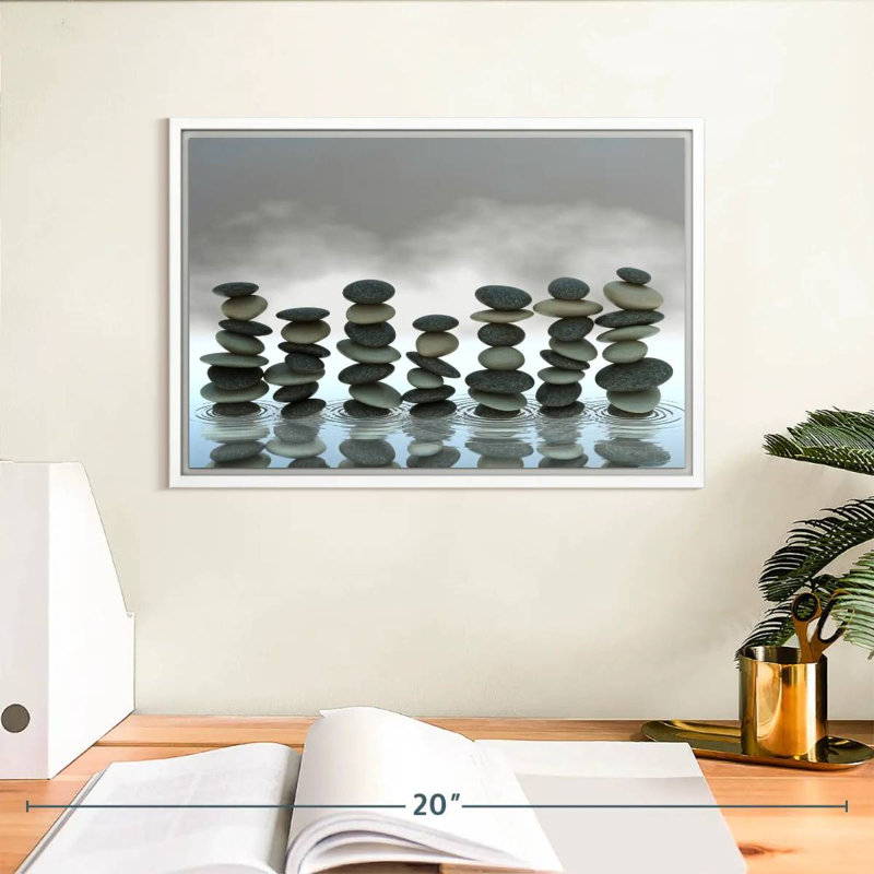 Pierres zen, Cadre flottant blanc, 13 po x 9 po