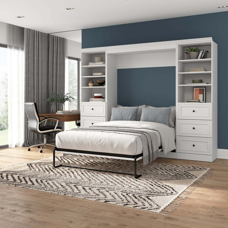 Lit escamotable avec rangement Alvaretta, Blanc, Double