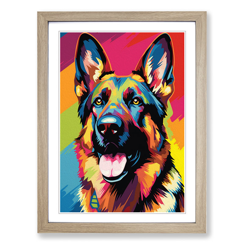 German Shepherd Pop No.2 - Framed Print, 46cm H x 34cm W x 2cm D, Oak