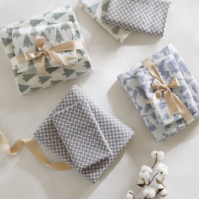 Ensemble de draps 4 pièces 100% flanelle de coton, flocon de neige, Ensemble de draps pour grand lit, Ikat gris