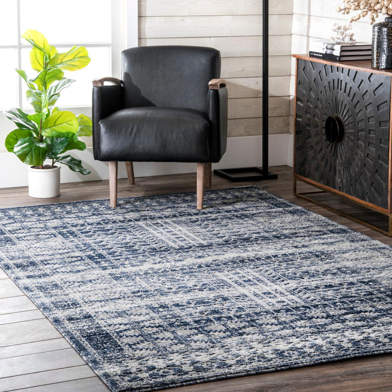 Tapis bleu / blanc Hilburn Southwestern, Rectangle 9 pi x 12 pi
