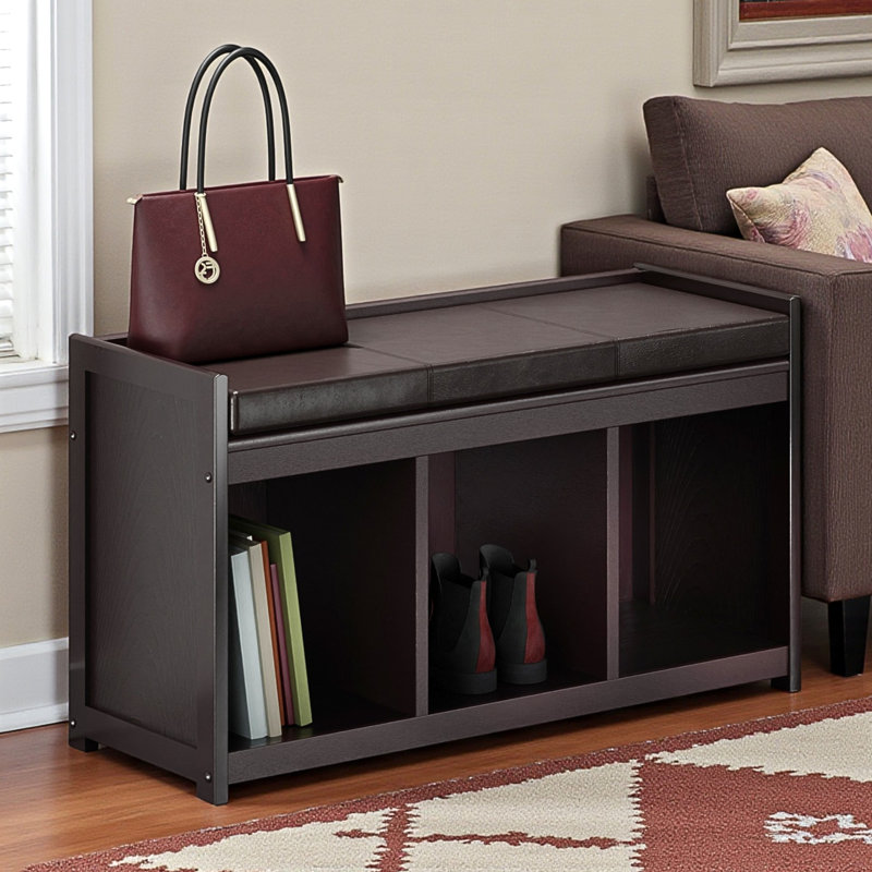 Banc de rangement 2 pièces avec coussin en similicuir brun Shirely, H 20,66 po x l 37,26 po x P 13,31 po
