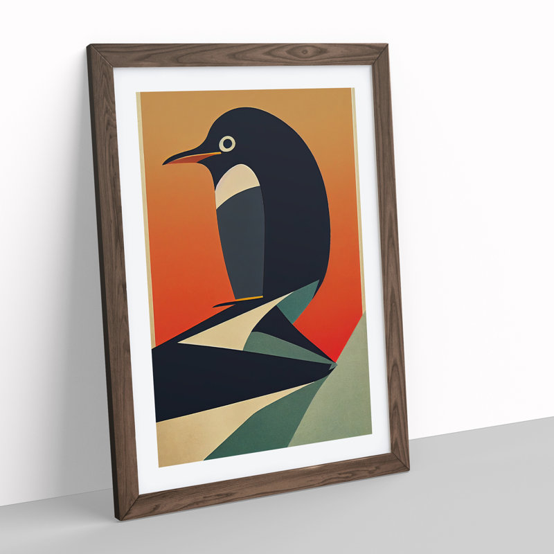 Modern Abstract Penguin No.1 - Framed Print, 64cm H x 46cm W, Brown