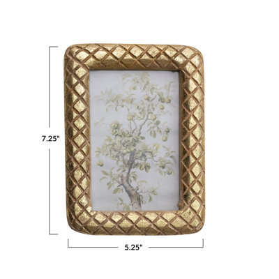 Carved Mango Wood Photo Frame With Diamond Pattern