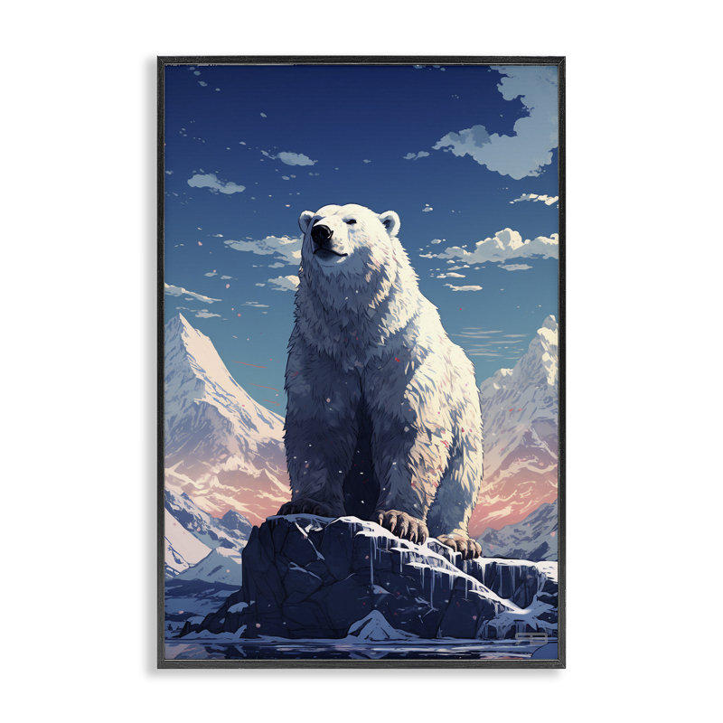 Ours polaire enneigé, estampe numérique par Roozbeh Bahramali, Giclée encadrée noir minuit, H 30 po x l 20 po