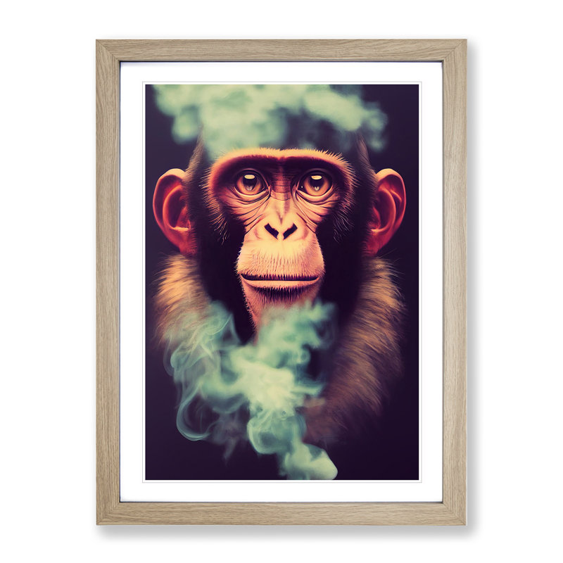 Monkey in the Smoke - Framed Print, 34cm H x 25cm W, Beige