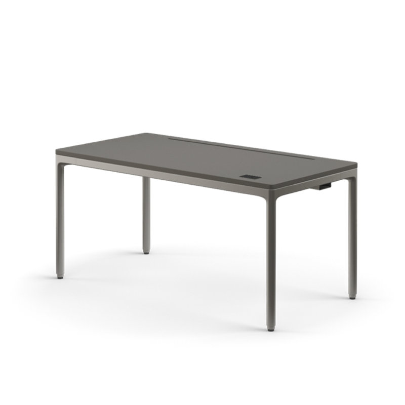 eFloat Quattro, 23 in. D x 58 in. W Sit-Stand Desk with Carbon Black Base, Carbon Black Painted Wood Top, and Black Salzburg Leather Cable Manager
