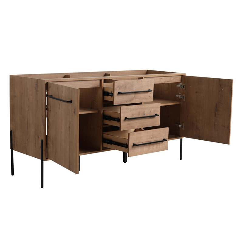 Meuble-lavabo contemporain autoportant avec portes à fermeture douce et rangement spacieux