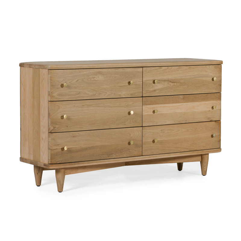 Commode double 6 tiroirs en bois massif Azu, Beige