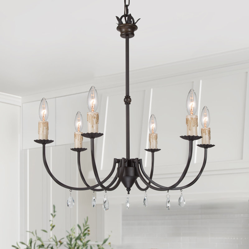 6 - Light 22.5 W Candle Style Classic/ Traditional Dining Room Chandelier with Crystal Accents