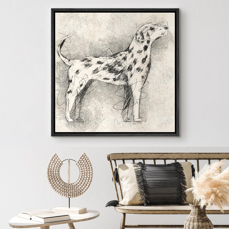 Dalmatien croquis de chien abstrait, illustrations d'animaux réalistes, décor panoramique, terre encadrée, H 24 po x l 24 po