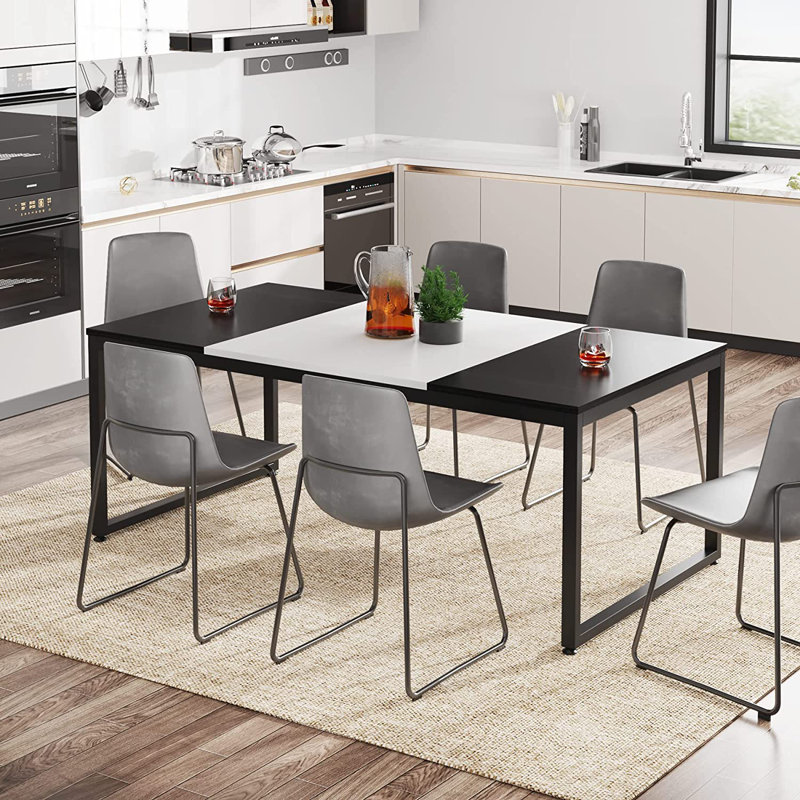 Modern Rectangular 180Cm L x 90Cm W Dining Table, White/Black