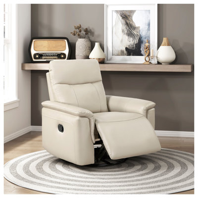 Fauteuil inclinable et pivotant en cuir taupe avec dossier amovible, 35 po x 37,5 po x 38 po