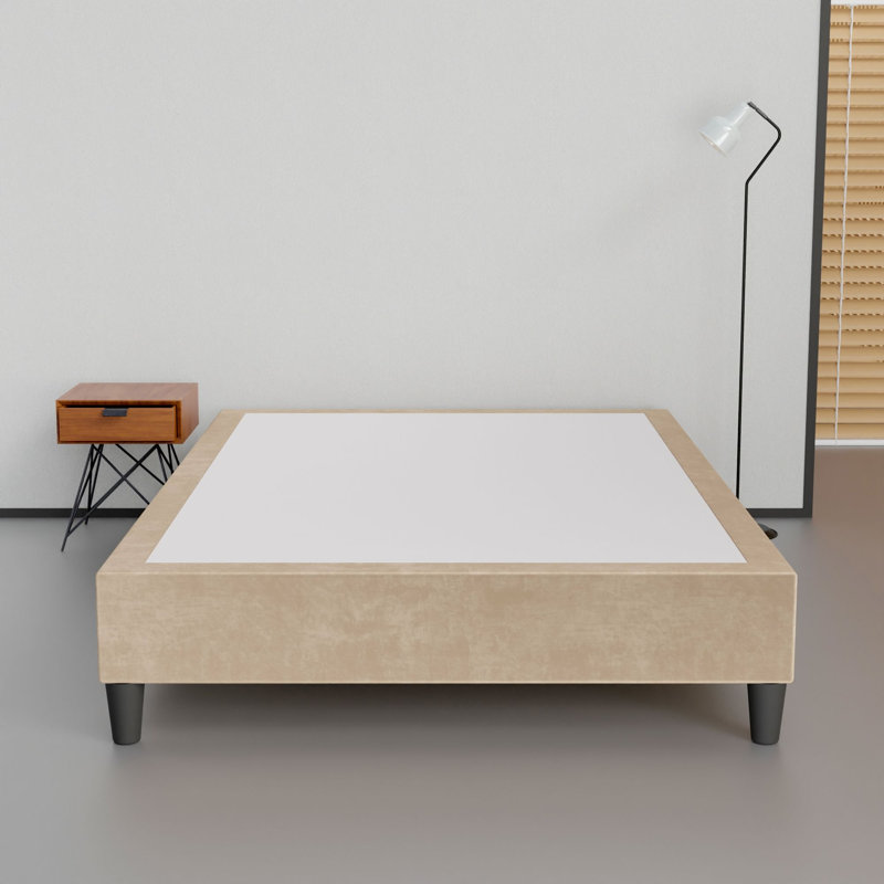Makailah 15" Premium Velvet Material Wood Box Spring/Bed Frame, Durable, Stylish, Multi Color, Beige, Extra-long Twin