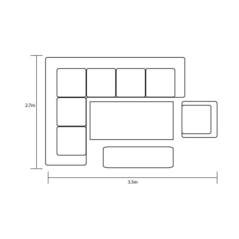 Dubai Rectangular Corner Platform Set with Lounge Chair