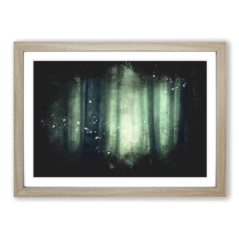 Green Misty Forest - Picture Frame Graphic Art Print, Oak Framed, 33cm H x 45cm W x 2cm D