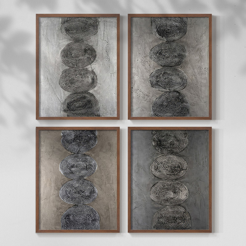 Stacked Halos I Framed Print - Set of 4, 44" H x 14" W, Walnut