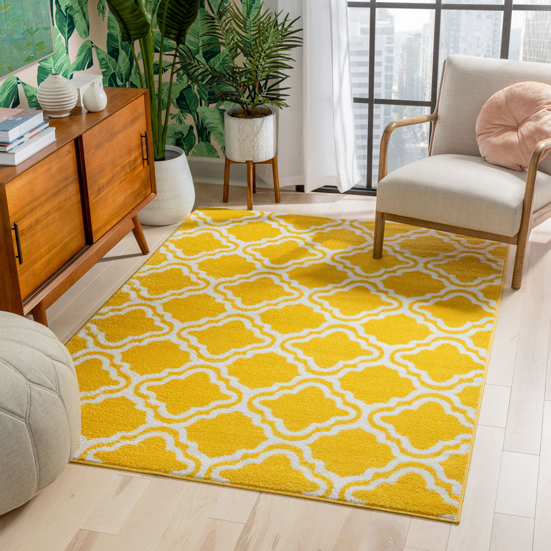 Arbaaz Star Bright Yellow/White Kids Trellis Playroom Rug, Rectangle 150 x 210cm