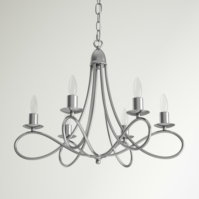 Macarthur 6-Light Dimmable Steel Candle Style Chandelier , Polished Nickel