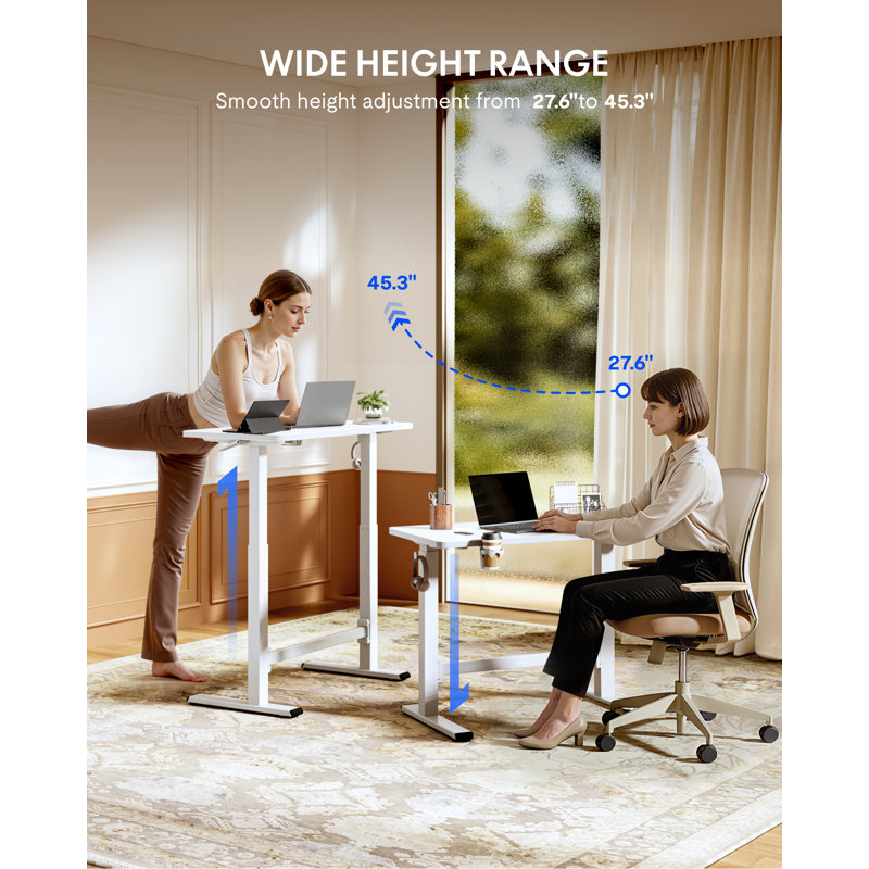 Bureau mobile réglable à ressorts à gaz avec roues, Blanc, H 45,3 po x l 31,5 po x P 19,7 po