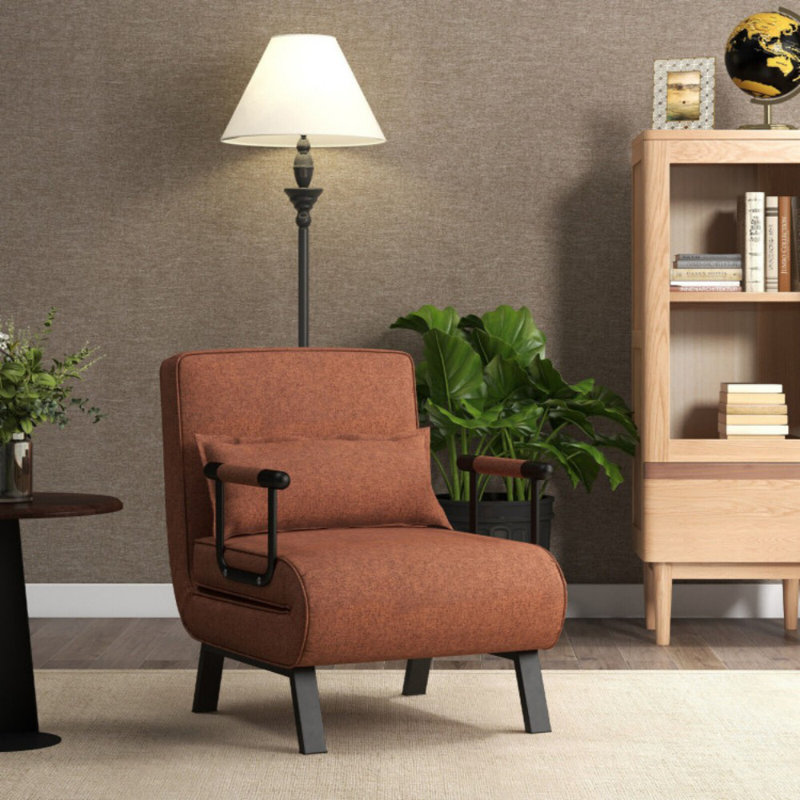 Folding 6 Position Convertible Sleeper Bed Armchair Lounge Couch with Pillow, Brown Linen