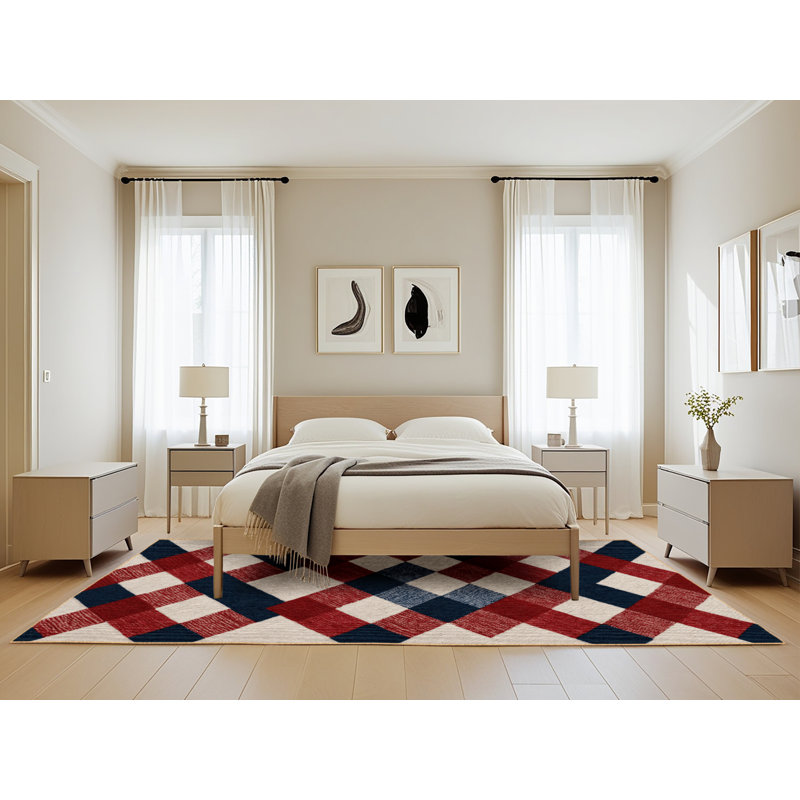 Machine Washable Checkered Brown Area Rug, Rectangle 5' x 8'