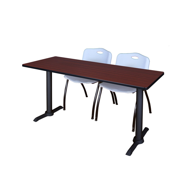 Neyland Cain T-Base Training Table and 2 Stacking Chairs, Cerisier, Noir, l 60 po x P 24 po