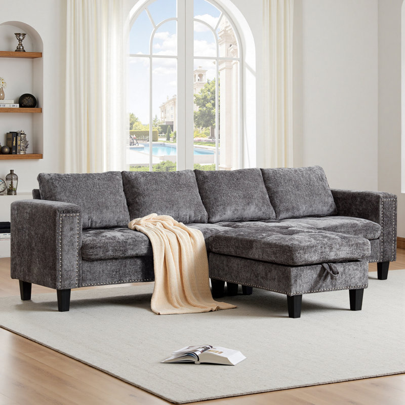 L Shaped Sectional Couch For Living Room 5 Seat Modular Sofa With Storage Ottoman
