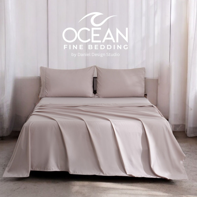OCEAN FINE BEDDING Microfiber Flatweave Sheet Set, Beige, Queen Sheet Set with 2 Pillowcases
