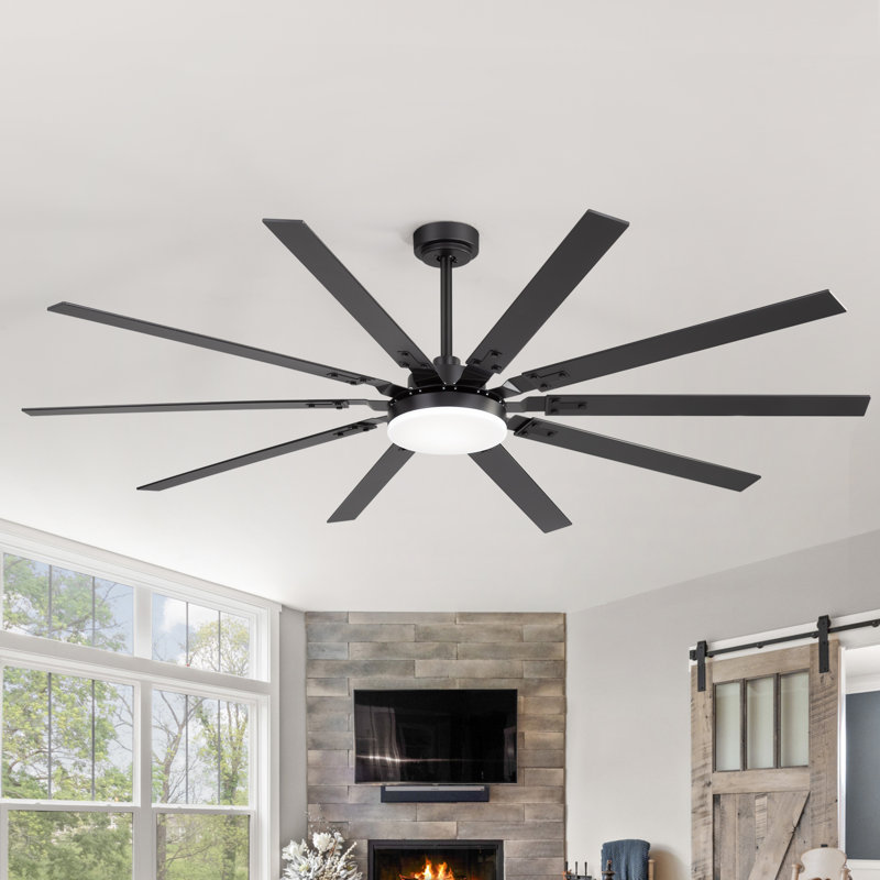 Ventilateur de plafond 72 pouces avec lumière et télécommande, grand ventilateur intérieur / extérieur avec télécommande, ventilateur à 10 pales pour patio