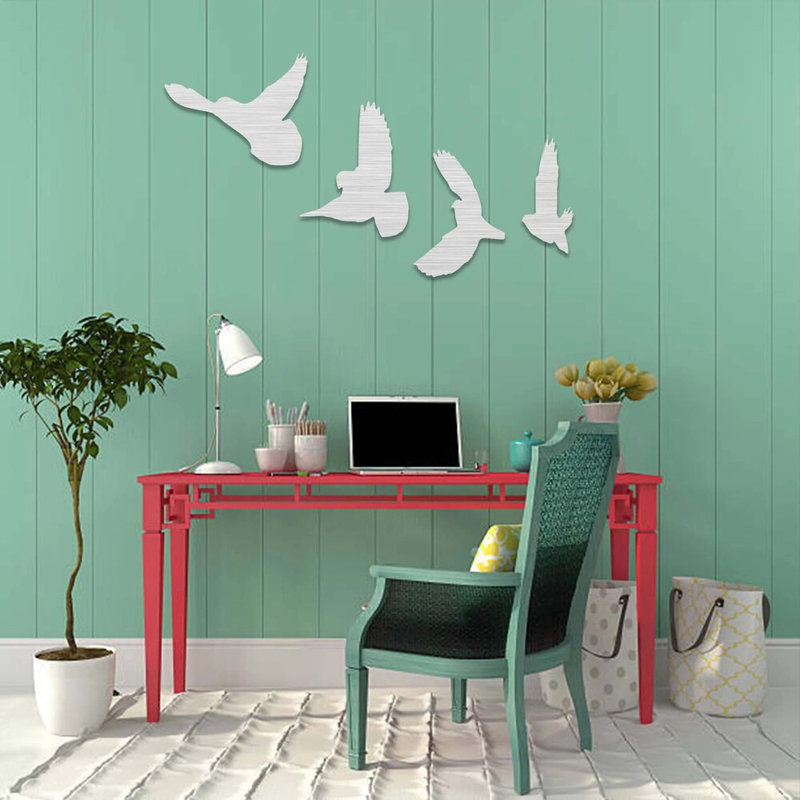 Art mural oiseaux en métal - Silhouette d'oiseau inspirée de la nature, Blanc