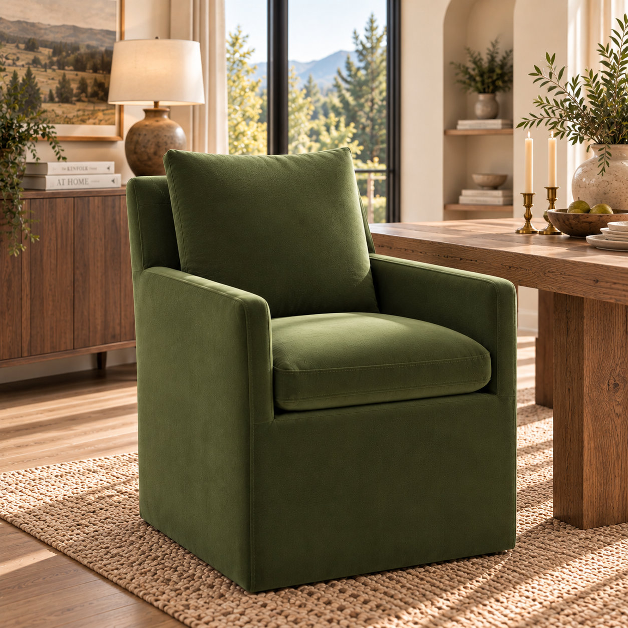 Alayaa Dining Armchair, Bella Forest Performance Velvet