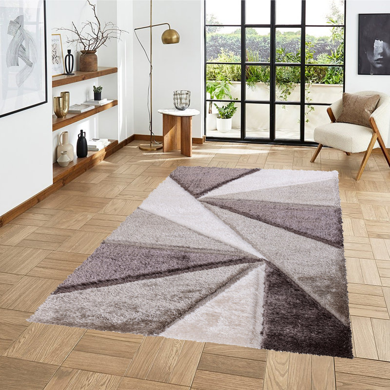 Todi Rug Carpet Runner Mat Geometric Machine Tufted Shag Indoor / Outdoor Area Rug, Rectangle 6'7" x 9'7"