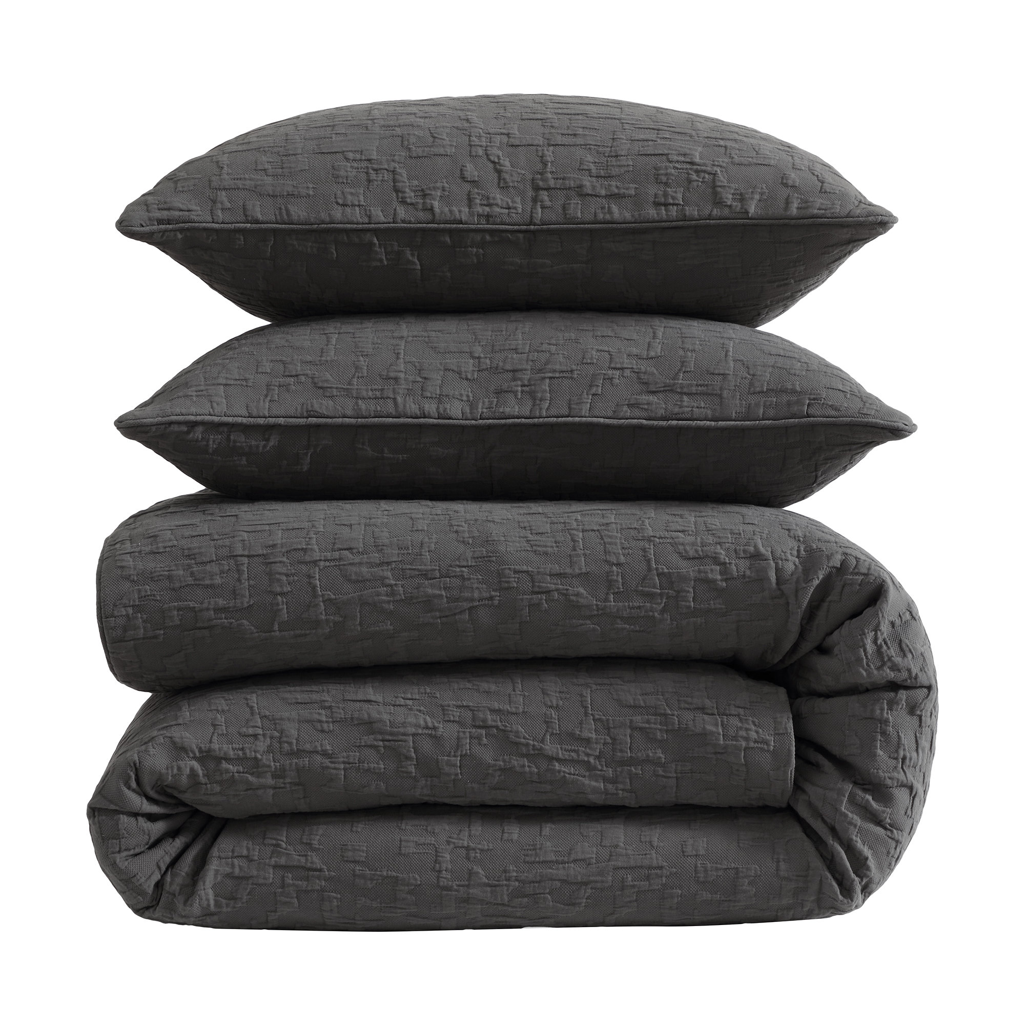 Bloomville Porto Matelassé Abstract Design Classic Chic 3 Piece Duvet Cover Set, Gray, King Duvet Cover + 2 King Shams