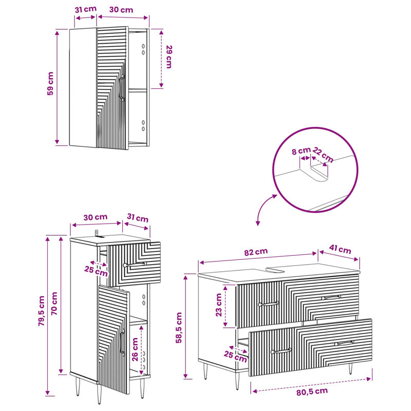 Bathroom Storage Furniture Set, Grey Sonoma