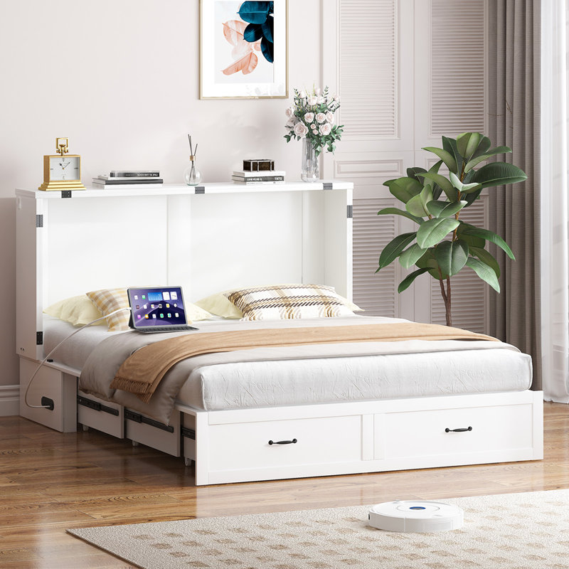 Grand lit escamotable avec charge USB, capacité de 1000 lb, sans matelas