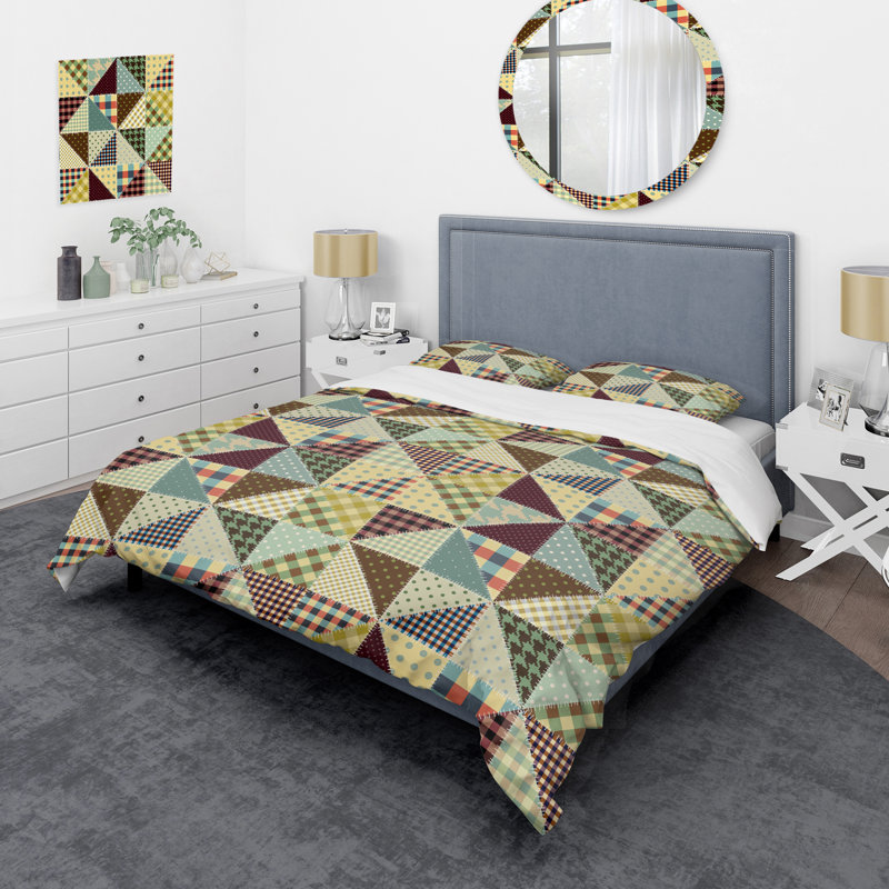 Multicolor Square Patchwork - Patterned Duvet Cover Set, King Duvet Cover + 2 King Shams
